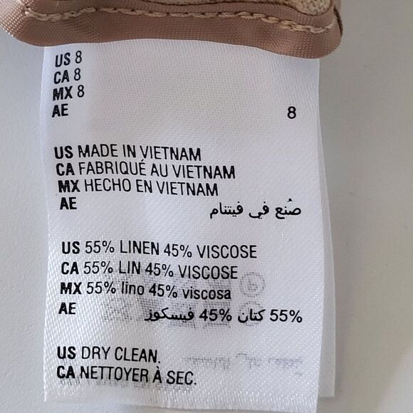 Bar III Size 8 Cropped Wide Leg Tan Pants Linen and Viscose Elastic Waist Casual - Picture 9 of 9